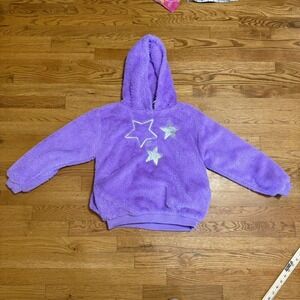 Betsey Johnson Hoodie Girls Medium Purple Sherpa Pullover Fur Stars